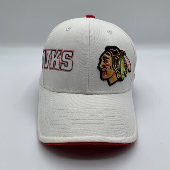 Chicago Blackhawks NHL White Reebok Center Ice Stretch Fitted Hat Mens L/XL - Picture 2 of 6